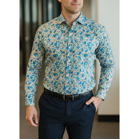 J. Crew Secret Wash Organic Cotton Poplin Shirt BG409 Slim Fit Floral Men's XL - Picture 1 of 15